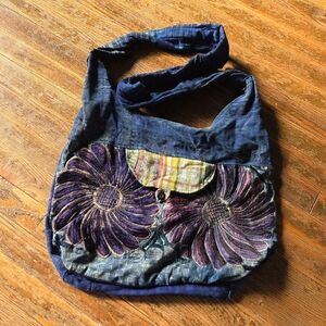 Handmade Patchwork Bag | Blue Purple Boho Shoulder Tote Artistic Everyday